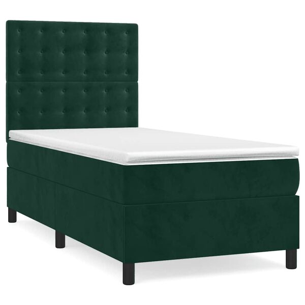 vidaXL Cama com molas/colch&atilde;o 90x200 cm veludo verde-escuro