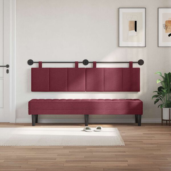 vidaXL Cabeceira Suspensa Riscas Vinho Vermelho 190 x 55 x 5 cm tecido