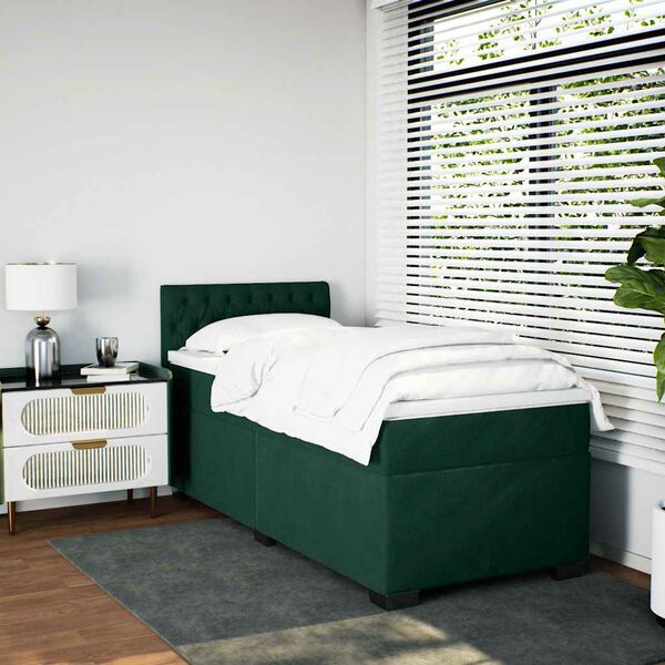 vidaXL Cama com molas/colch&atilde;o 90x190 cm veludo verde-escuro