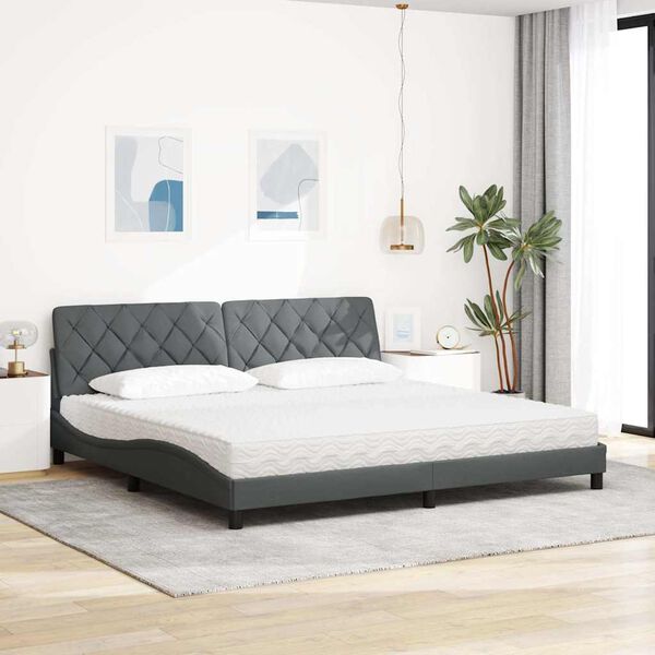 vidaXL Cama com colch&atilde;o 200x200 cm tecido cinzento-escuro