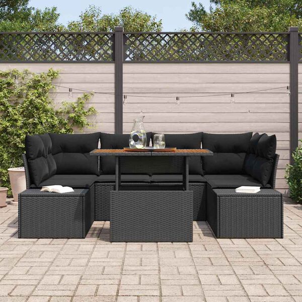 vidaXL Conjunto de Sof&aacute; de Jardim 7 pcs Preto Rattan Sint&eacute;tico