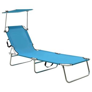 vidaXL Espregui&ccedil;adeira dobr&aacute;vel com toldo alum&iacute;nio azul