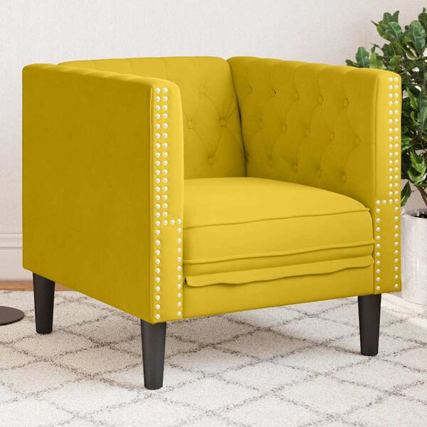 vidaXL Sof&aacute; chesterfield veludo amarelo