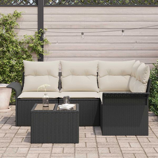 vidaXL Conjunto de Sof&aacute; de Jardim 5 pcs Preto vime PE