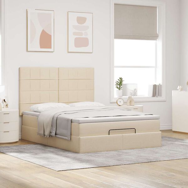 vidaXL Estrutura de cama otomana com creme de colch&atilde;o 140x190cm tecido