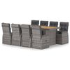 vidaXL 9 pcs conjunto jantar exterior c/ almofad&otilde;es vime PE cinzento