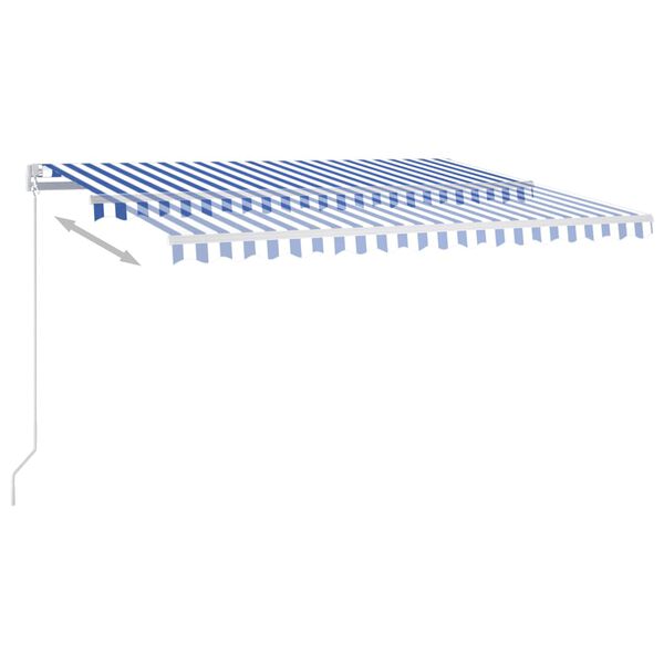 vidaXL Toldo autom&aacute;tico LED e sensor de vento 4x3,5 m azul e branco