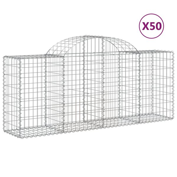 vidaXL Cestos gabi&atilde;o arqueados 50pcs 200x50x80/100cm ferro galvanizado