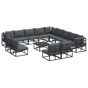 vidaXL Conjunto de Sof&aacute; de Jardim com almofada 14 pcs Preto Alum&iacute;nio