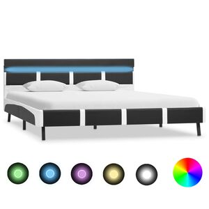 vidaXL Estrutura de cama com LED 160x200 cm couro artificial cinzento