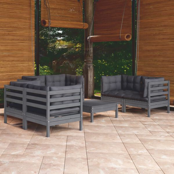 vidaXL 7 pcs conjunto lounge de jardim c/ almofad&otilde;es pinho maci&ccedil;o