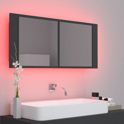 vidaXL Armário espelhado casa de banho LED 100x12x45cm acrílico cinza