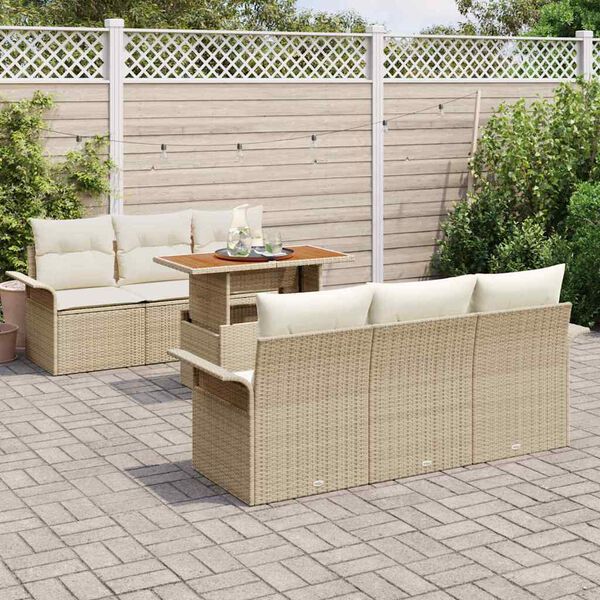 vidaXL Conjunto de Sof&aacute; de Jardim 7 pcs Bege Rattan Sint&eacute;tico
