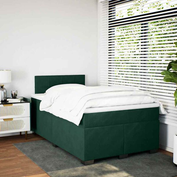 vidaXL Cama boxspring com colch&atilde;o 120x190 cm veludo verde-escuro