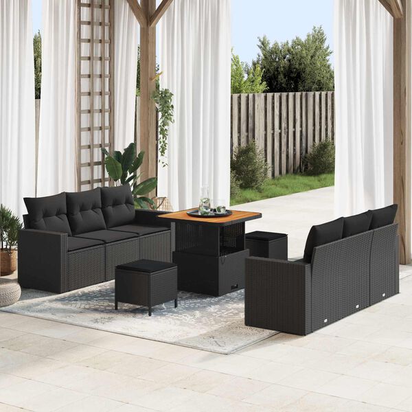 vidaXL Conjunto de Sof&aacute; de Jardim 9 pcs Preto vime PE