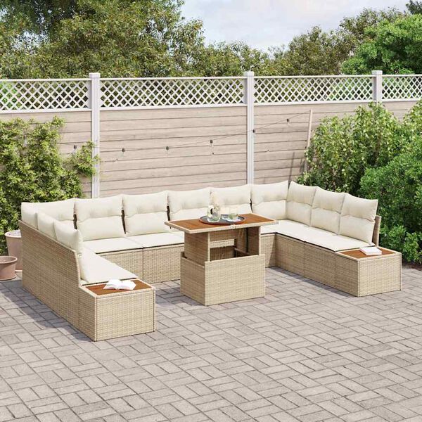 vidaXL Conjunto de Sof&aacute; de Jardim 11 pcs Bege Rattan Sint&eacute;tico