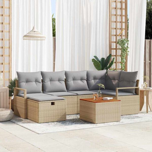 vidaXL Conjunto de Sof&aacute; de Jardim 7 pcs Bege Rattan Sint&eacute;tico