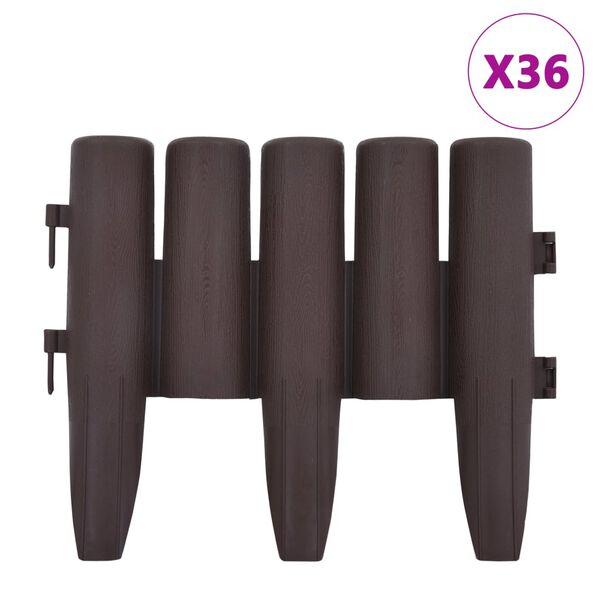 vidaXL Bordas de relvado 36 pcs 10 m PP castanho