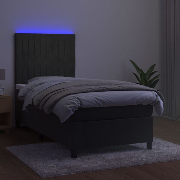 vidaXL Cama box spring c/ colch&atilde;o/LED 90x190 cm veludo cinzento-escuro