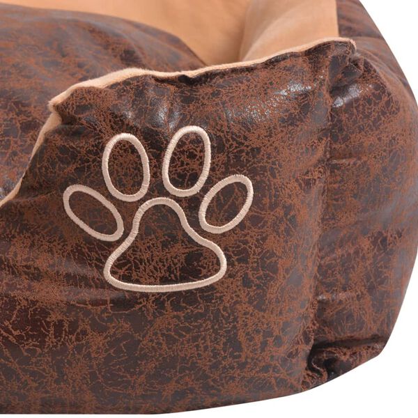 vidaXL Cama c&atilde;es c/ almofada couro artificial PU tamanho XL castanho