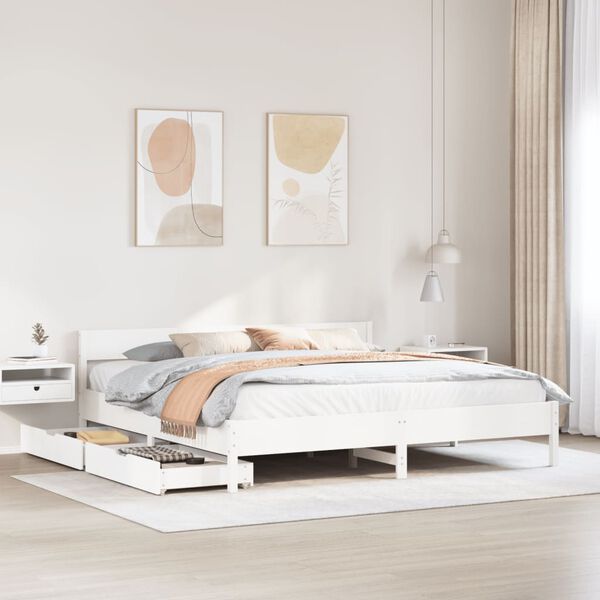 vidaXL Cama sem colch&atilde;o 160x200 cm madeira de pinho maci&ccedil;a branco