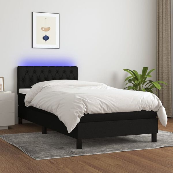 vidaXL Cama box spring c/ colch&atilde;o e LED 90x200 cm tecido preto