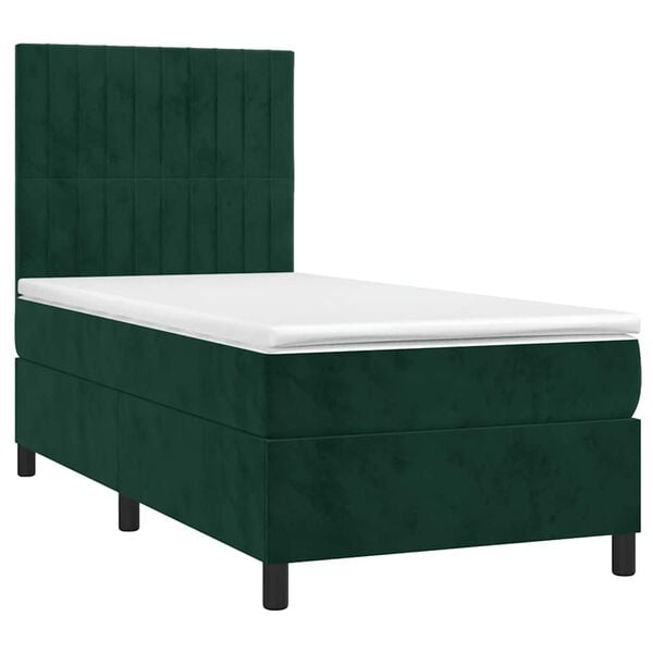 vidaXL Cama box spring c/ colch&atilde;o/LED 100x200 cm veludo verde-escuro