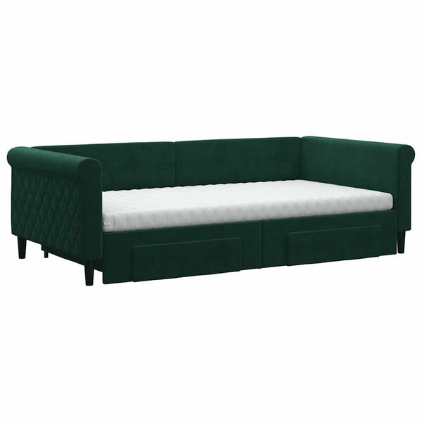 vidaXL Sof&aacute;-cama c/ gavet&atilde;o e gavetas 100x200 cm veludo verde-escuro