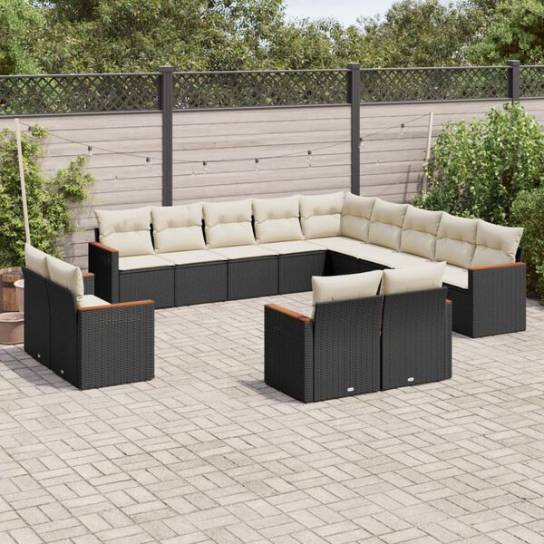 vidaXL 13 pcs conjunto de sof&aacute;s de jardim com almofad&otilde;es vime PE preto
