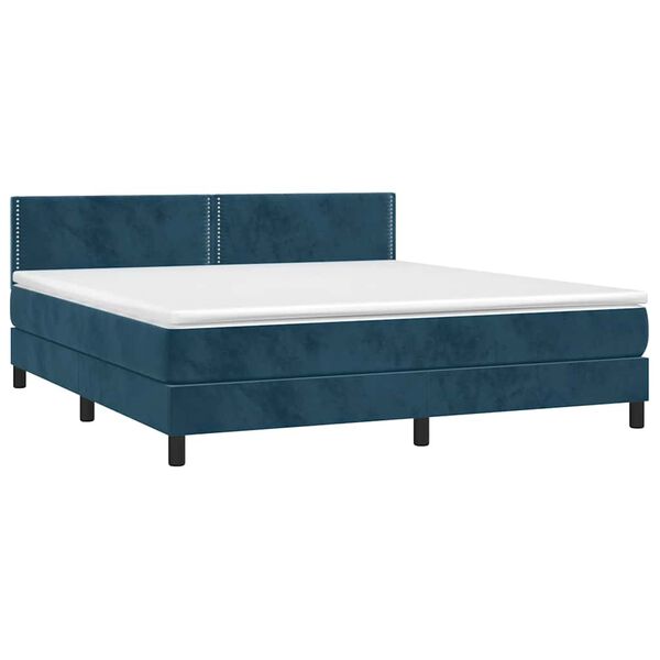 vidaXL Cama box spring c/ colch&atilde;o/LED 180x200 cm veludo azul-escuro