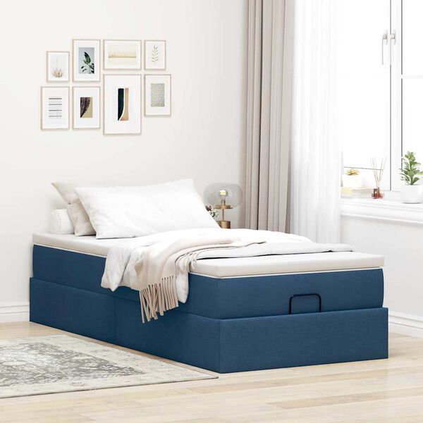 vidaXL Estrutura de cama otomana com colchão tecido azul 90x200cm