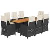 vidaXL 9 pcs conjunto de jantar p/ jardim c/ almofad&otilde;es vime PE preto