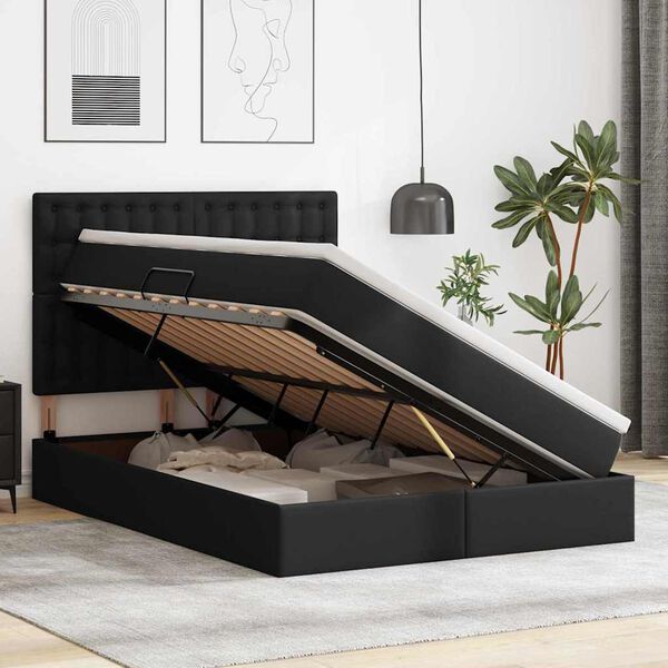 vidaXL Cama com Armazenamento Preto 140 x 200 cm Couro Sint&eacute;tico