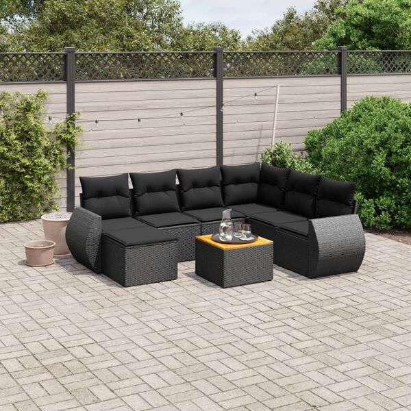 vidaXL 8 pcs conjunto sof&aacute;s de jardim com almofad&otilde;es vime PE preto