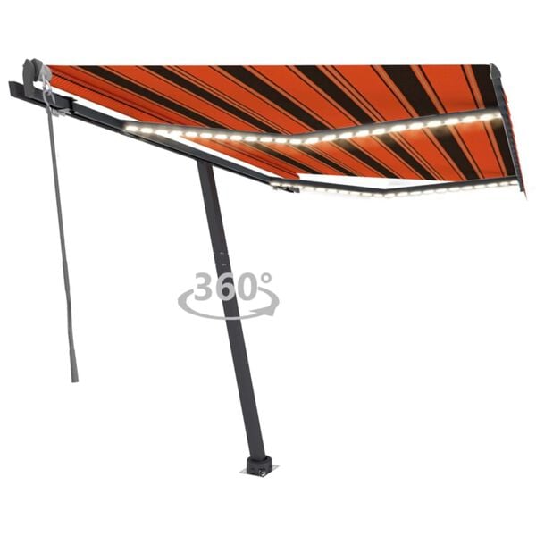 vidaXL Toldo autom. LED e sensor de vento 300x250 cm laranja/castanho
