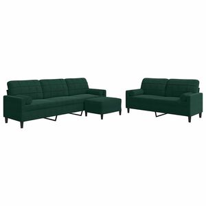 vidaXL 3 pcs conjunto sof&aacute;s com almofad&otilde;es e rolos veludo verde-escuro