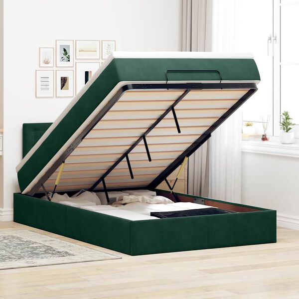 vidaXL Cama otomana com colch&atilde;o 120x190 cm veludo verde-escuro
