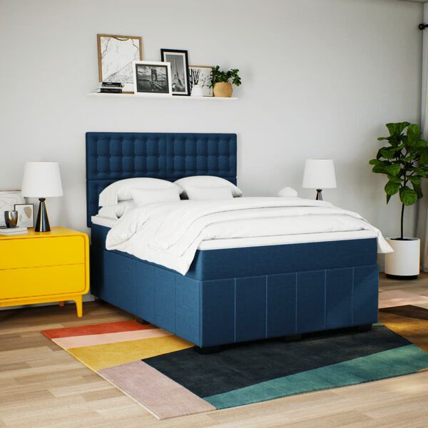 vidaXL Cama com molas/colch&atilde;o 160x200 cm tecido azul