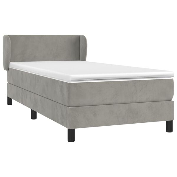 vidaXL Cama com molas/colch&atilde;o 90x190 cm veludo cinza-claro