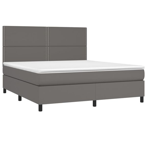 vidaXL Cama box spring c/ colchão/LED 180x200cm couro artificial cinza
