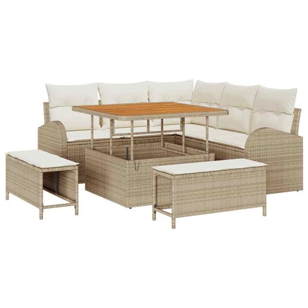 vidaXL Conjunto de Sof&aacute; de Jardim 8 pcs Bege Rattan Sint&eacute;tico
