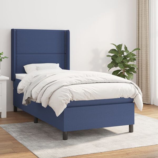 vidaXL Cama com molas/colch&atilde;o 90x190 cm tecido azul