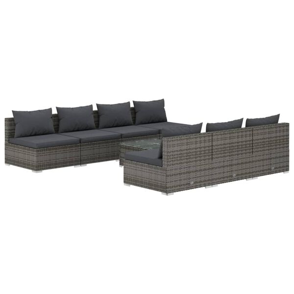 vidaXL 8 pcs conjunto lounge de jardim c/ almofad&otilde;es vime PE cinzento