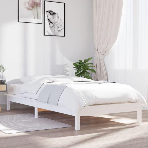 vidaXL Estrutura de cama 90x200 cm pinho maci&ccedil;o branco