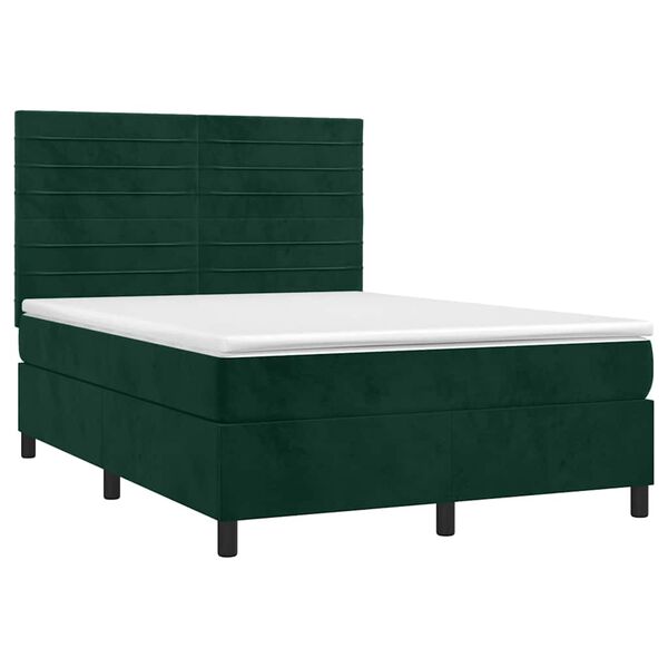 vidaXL Cama box spring c/ colch&atilde;o/LED 140x200 cm veludo verde-escuro