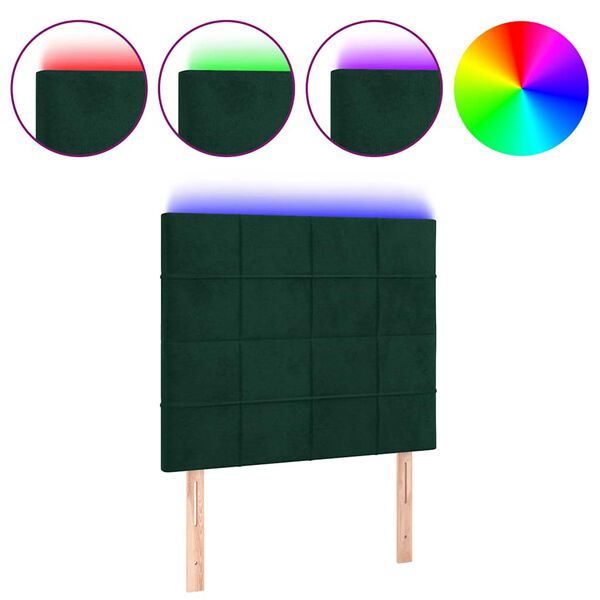 vidaXL Cabeceira de cama c/ LED veludo 90x5x118/128 cm verde-escuro