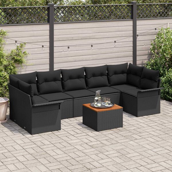 vidaXL Conjunto de Sof&aacute; de Jardim com almofada Manual 8 pcs Preto