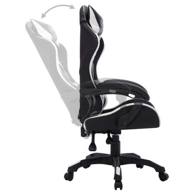 vidaXL Cadeira estilo corrida luzes LED RGB couro artif. branco/preto