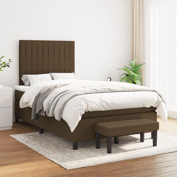 vidaXL Cama boxspring com colch&atilde;o 120x190 cm tecido castanho-escuro