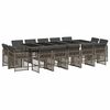 vidaXL 15 pcs conjunto jantar p/ jardim c/ almofad&otilde;es vime PE cinzento